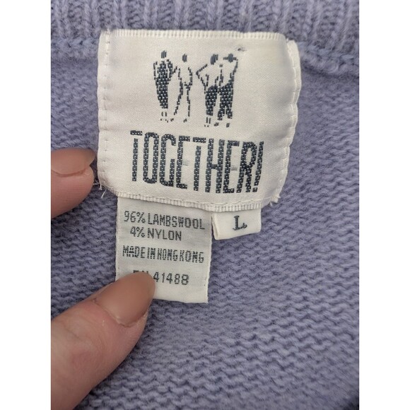 TOGETHER! Vintage 80s Blue Lambswool Oversized Pocket Sweater Size Large - Picture 2 of 8
